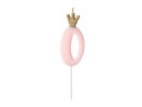 Kuchenkerze mit Krone Zahl 0 rosa