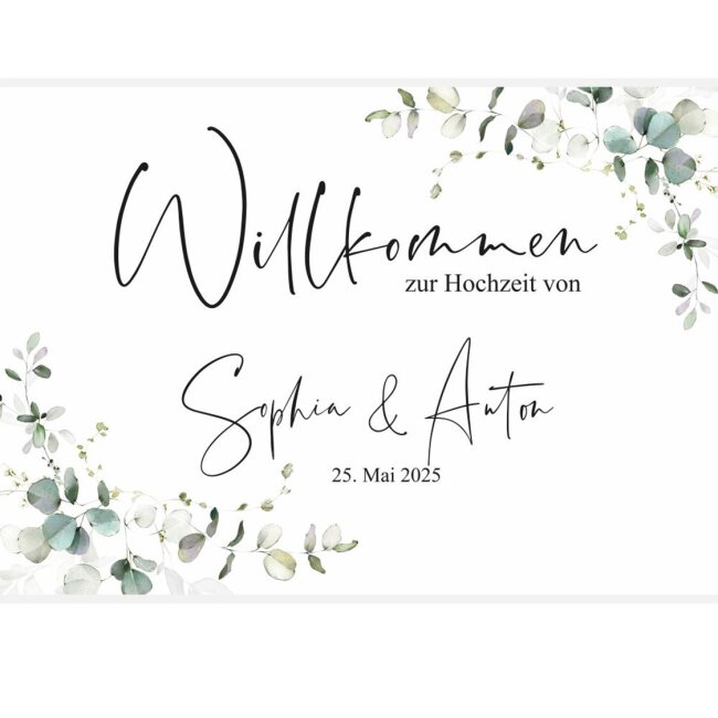 Personalisierbares Willkommensposter Eukalyptus DIN A2 quer
