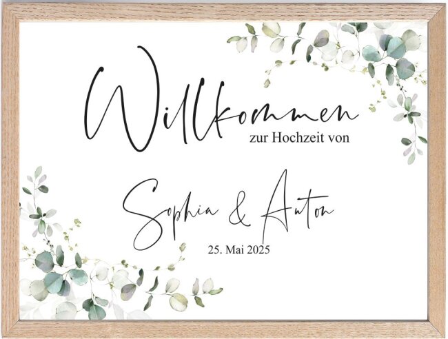 Personalisierbares Willkommensposter Eukalyptus DIN A2 quer