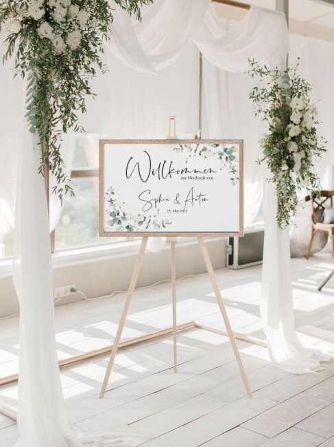 Personalisierbares Willkommensposter Eukalyptus DIN A2 quer