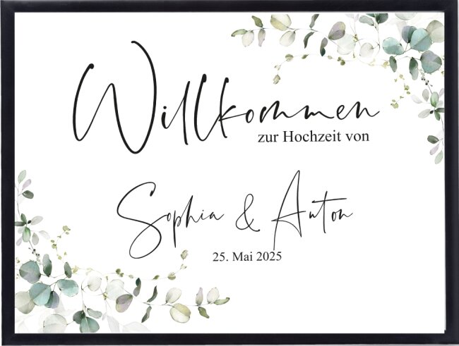 Personalisierbares Willkommensposter Eukalyptus DIN A2 quer