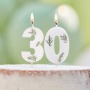 Tortenkerze Zahl 30 Botanical wei&szlig; gr&uuml;n