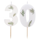 Tortenkerze Zahl 30 Botanical wei&szlig; gr&uuml;n
