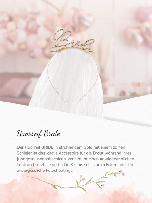JGA Haarreif Bride mit Schleier gold