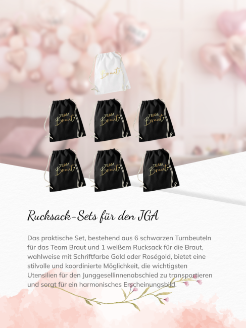 JGA Turnbeutel Set Braut gold 7tlg.