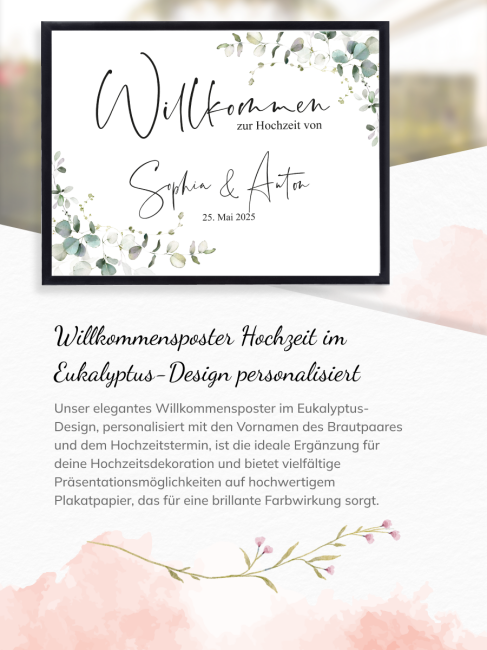Personalisierbares Willkommensposter Eukalyptus DIN A2 quer