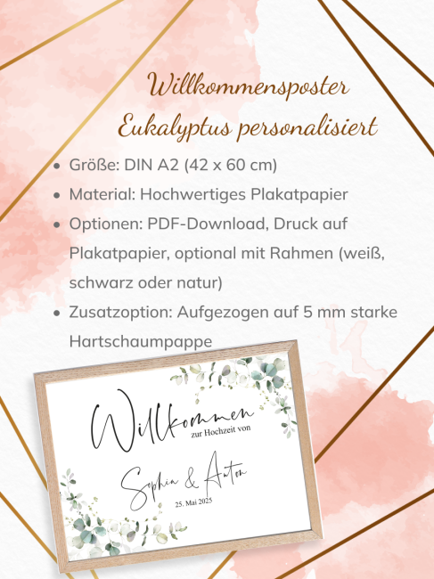 Personalisierbares Willkommensposter Eukalyptus DIN A2 quer