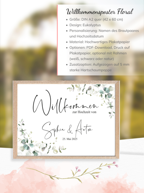 Personalisierbares Willkommensposter Eukalyptus DIN A2 quer